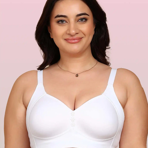 Invisi-Fit Bonded Breathable Cotton Plus Size M-Frame Minimiser Padded Bra (KB-408-WHITE)
