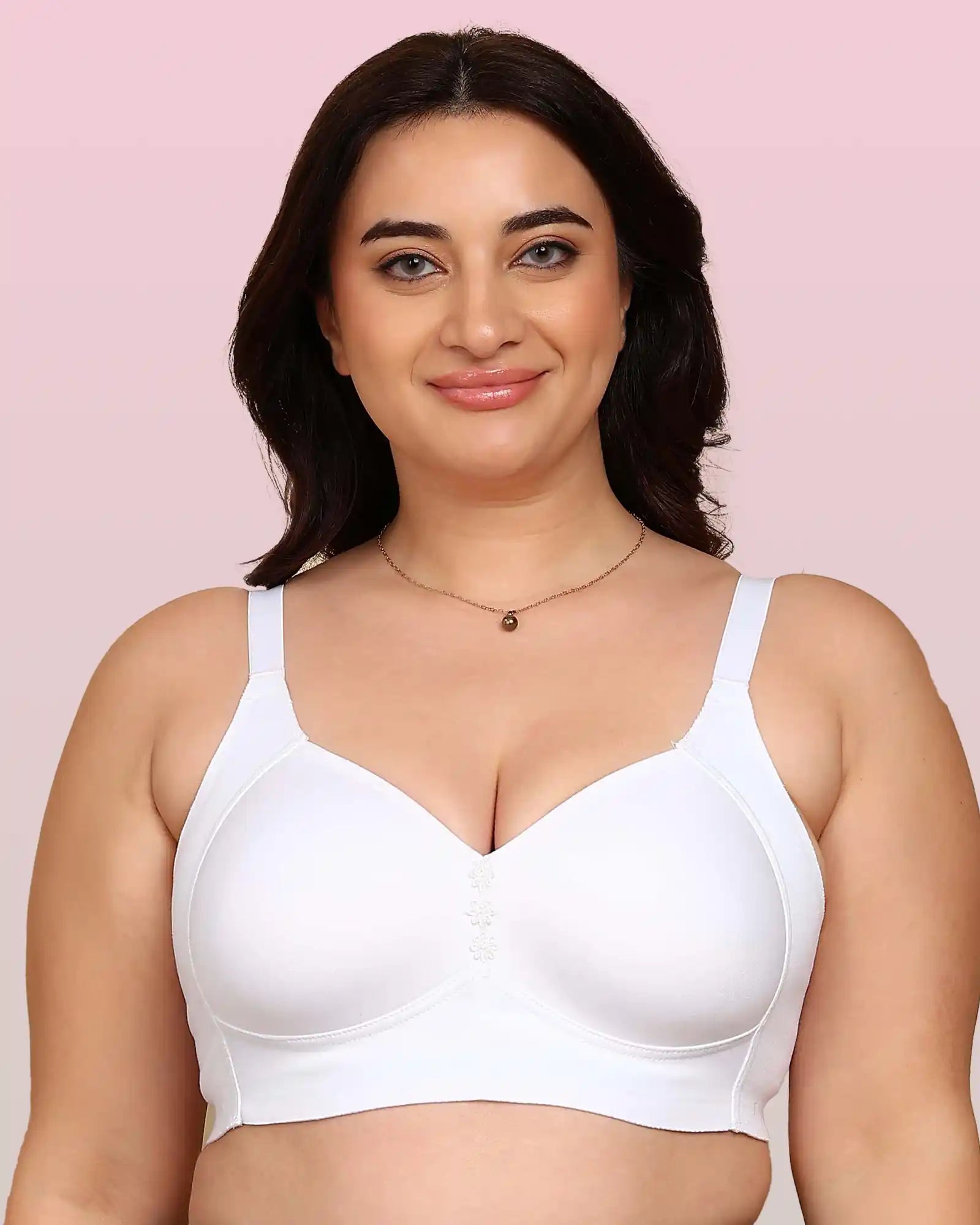 Invisi-Fit Bonded Breathable Cotton Plus Size M-Frame Minimiser Padded Bra (KB-408-WHITE)