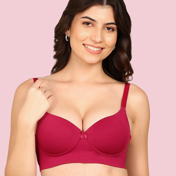 Invisi-Fit Cotton Bonded Seamless Push-Up Bra (KB-93510-WINE)