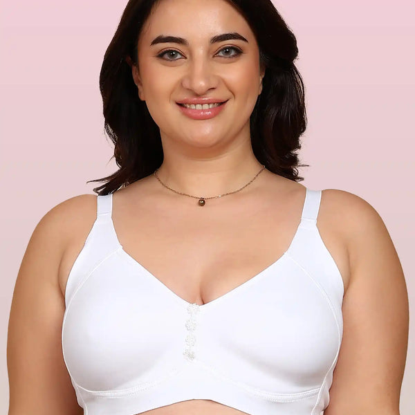 Invisi-Fit Bonded Breathable Cotton Plus Size M-Frame Minimiser Non-Padded Bra (KB-405-WHITE)