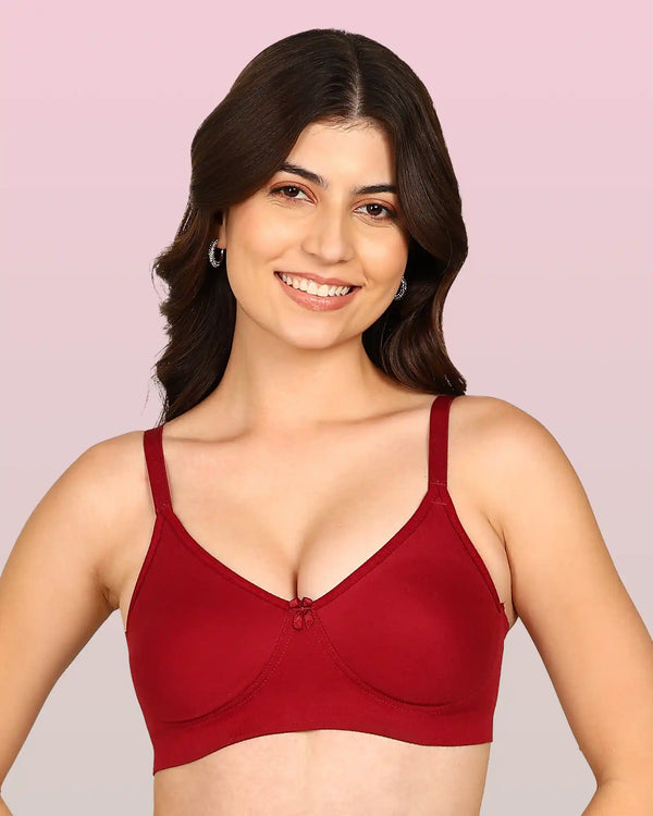 Invisi-Fit Bonded Breathable Cotton Full Coverage Non-Padded Bra (KB-352-WINE)