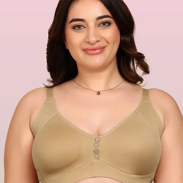 Invisi-Fit Bonded Breathable Cotton Plus Size M-Frame Minimiser Non-Padded Bra (KB-405-SKIN)