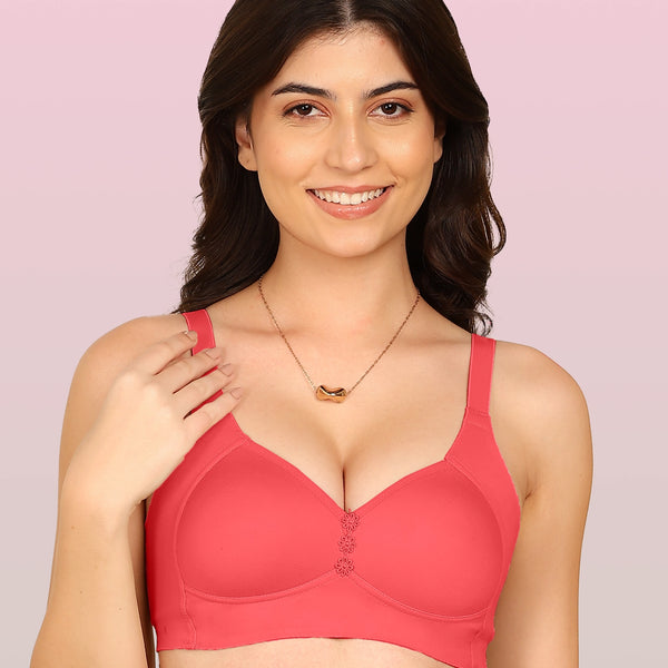 Invisi-Fit Bonded Breathable Cotton Plus Size M-Frame Minimiser Padded Bra (KB-408-CORAL)