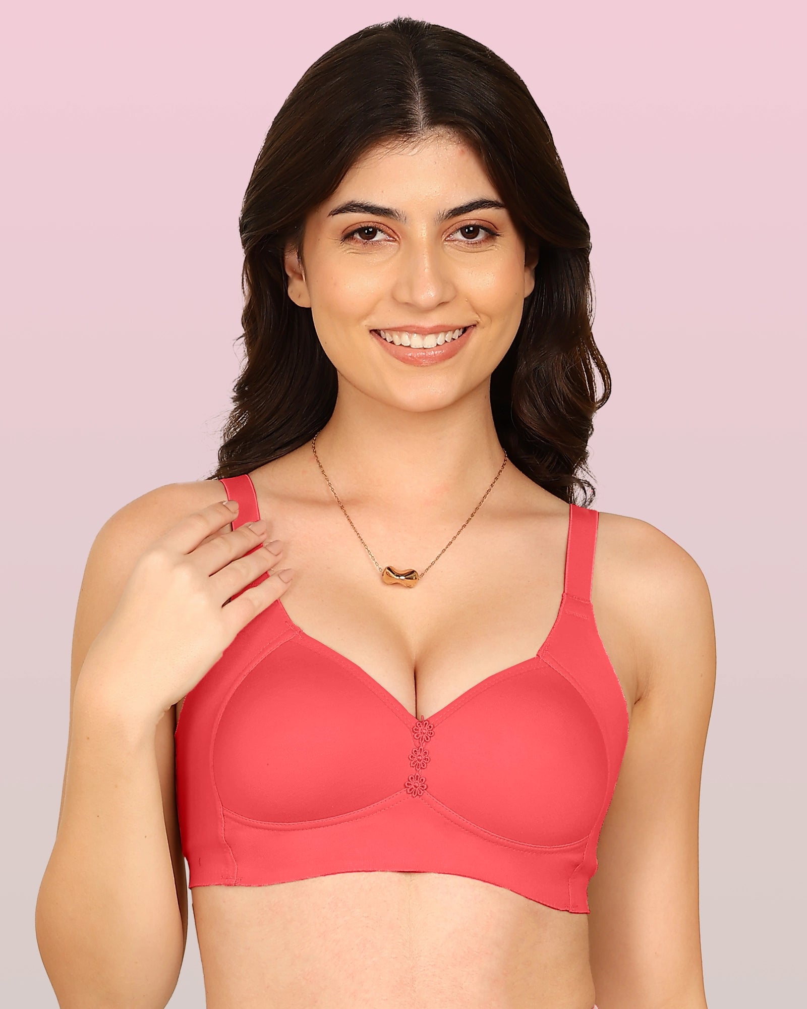 Invisi-Fit Bonded Breathable Cotton Plus Size M-Frame Minimiser Padded Bra (KB-408-CORAL)