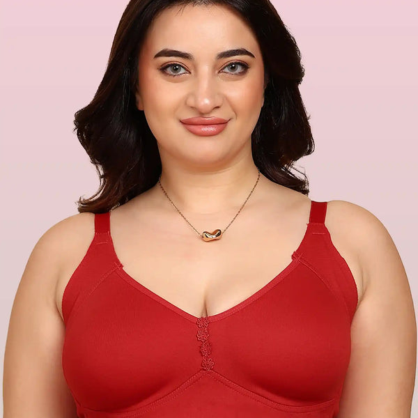 Invisi-Fit Bonded Breathable Cotton Plus Size M-Frame Minimiser Non-Padded Bra (KB-405-RED)