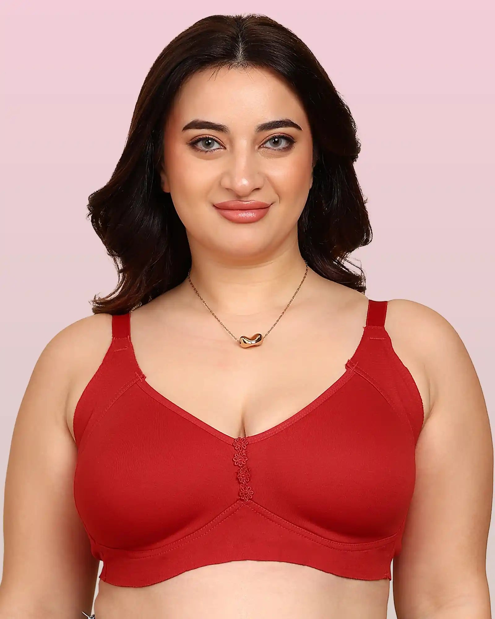 Invisi-Fit Bonded Breathable Cotton Plus Size M-Frame Minimiser Non-Padded Bra (KB-405-RED)