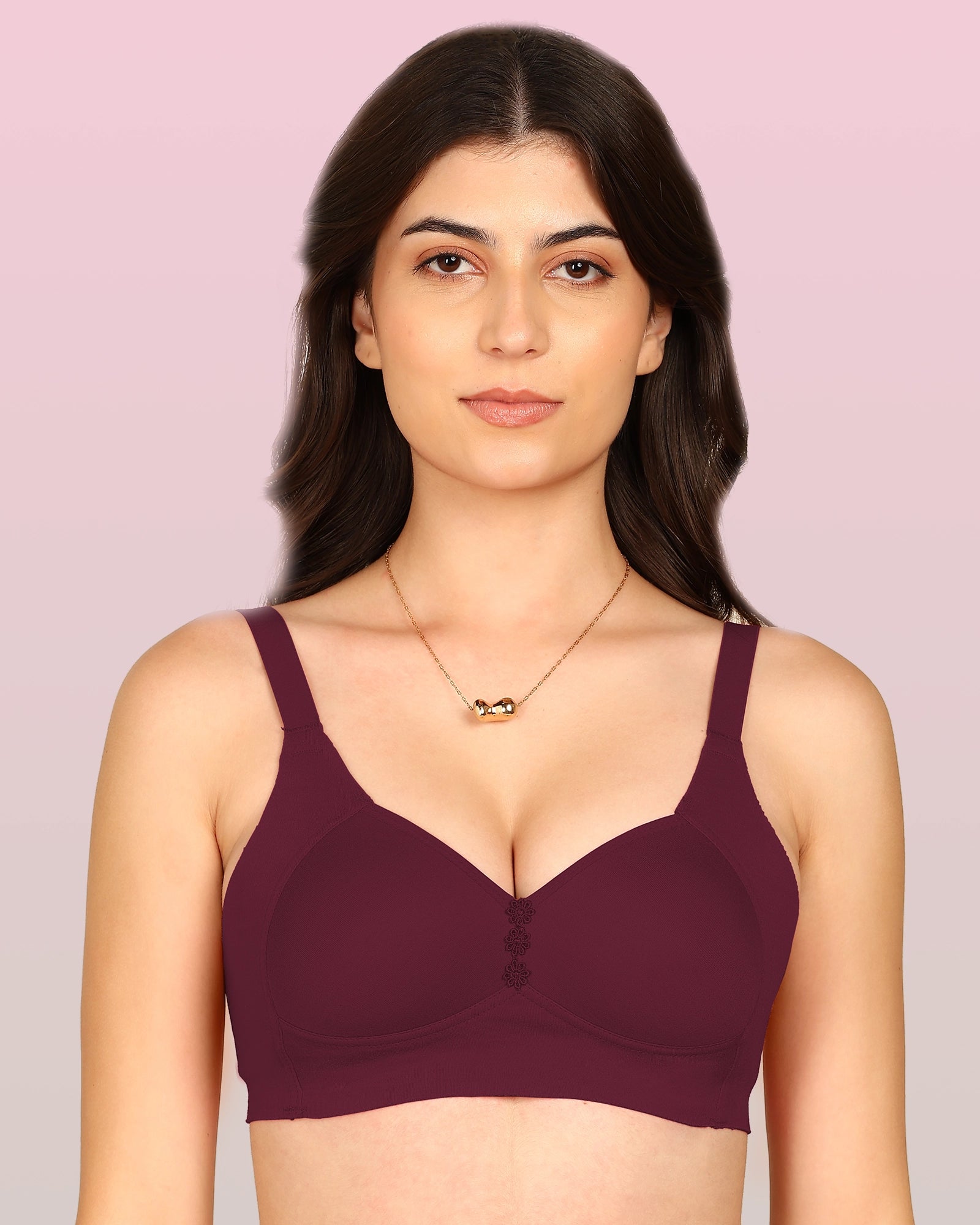 Invisi-Fit Bonded Breathable Cotton Plus Size M-Frame Minimiser Padded Bra (KB-408-MAGENTA)