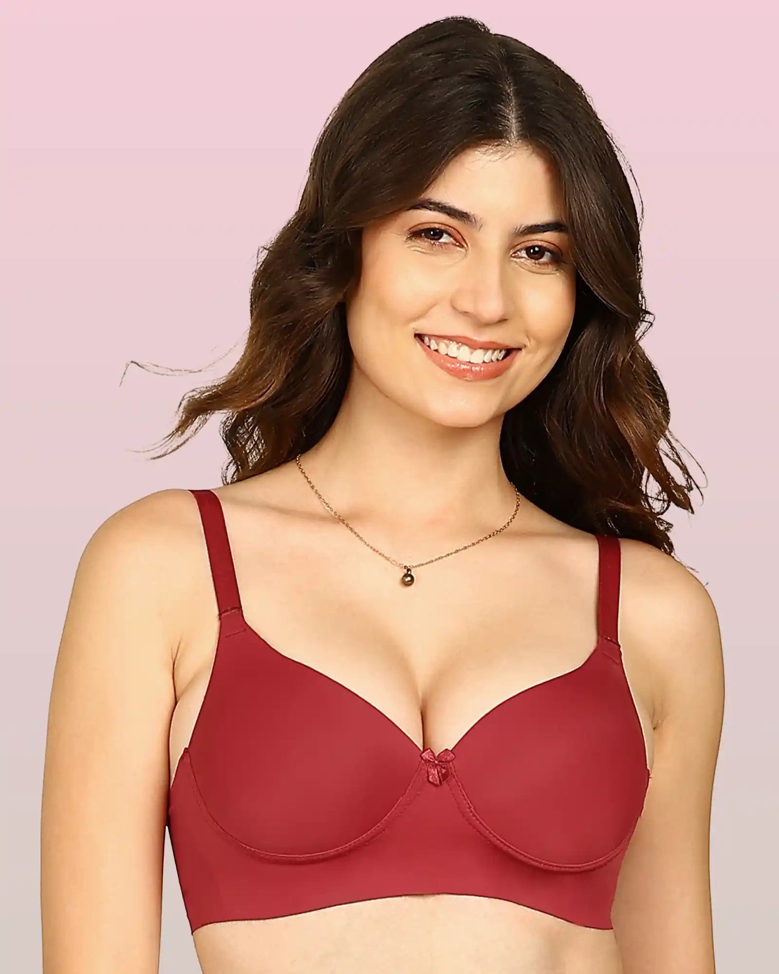 Invisi-Fit Bonded Polyamide Push-Up 3/4 Coverage Bra (Level 3 Padding (KB-5301-MAROON)