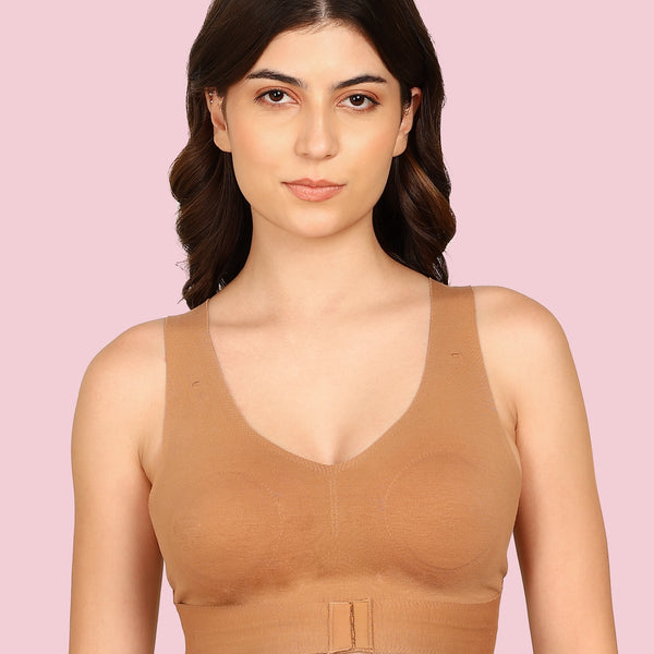 Invisi-Fit Cotton Bonded Seamless Non-Padded Invisi-Gym Bra (KB-995-FAWN)