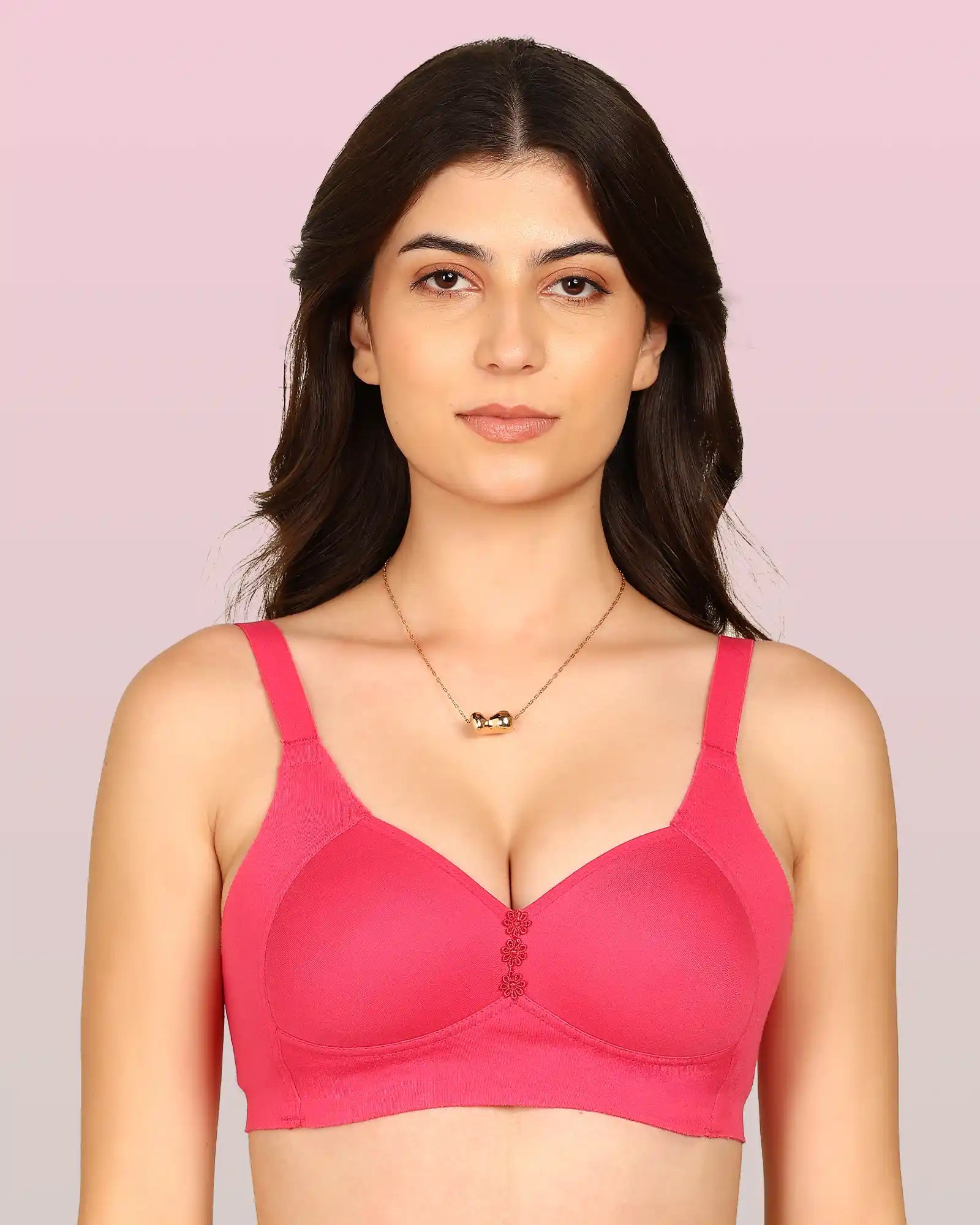 Invisi-Fit Bonded Breathable Cotton Plus Size M-Frame Minimiser Padded Bra (KB-408-DARK PINK)