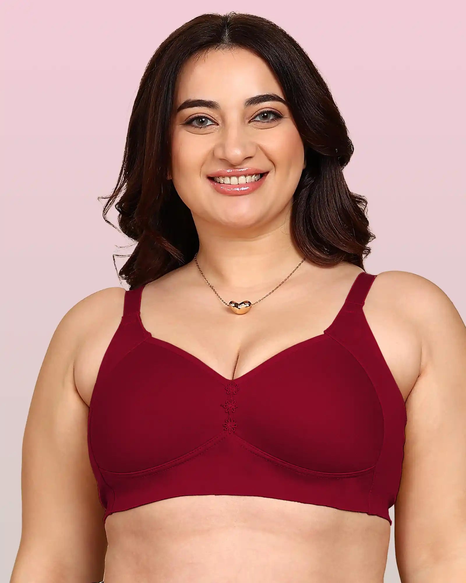 Invisi-Fit Bonded Breathable Cotton Plus Size M-Frame Minimiser Padded Bra (KB-408-MAGENTA)