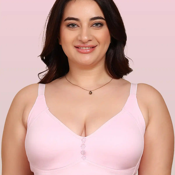 Invisi-Fit Bonded Breathable Cotton Plus Size M-Frame Minimiser Non-Padded Bra (KB-405-PINK)