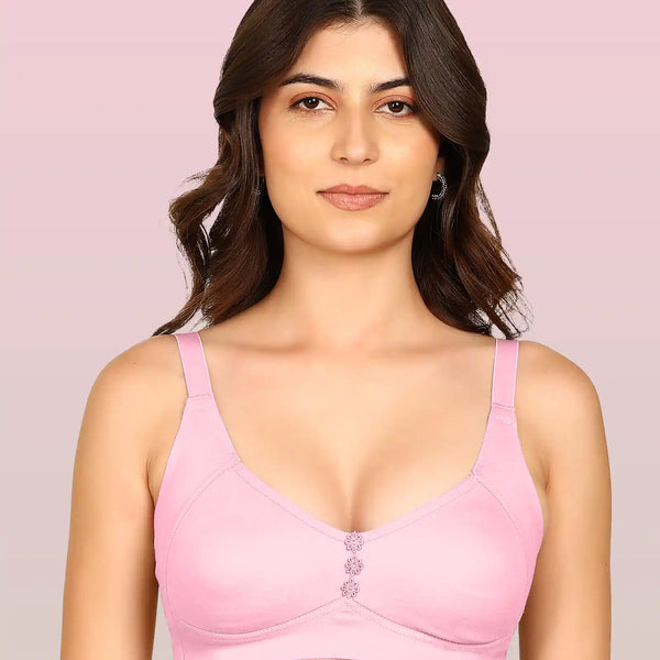 Invisi-Fit Bonded Breathable Cotton Plus Size M-Frame Minimiser Non-Padded Bra (KB-405-PINK)