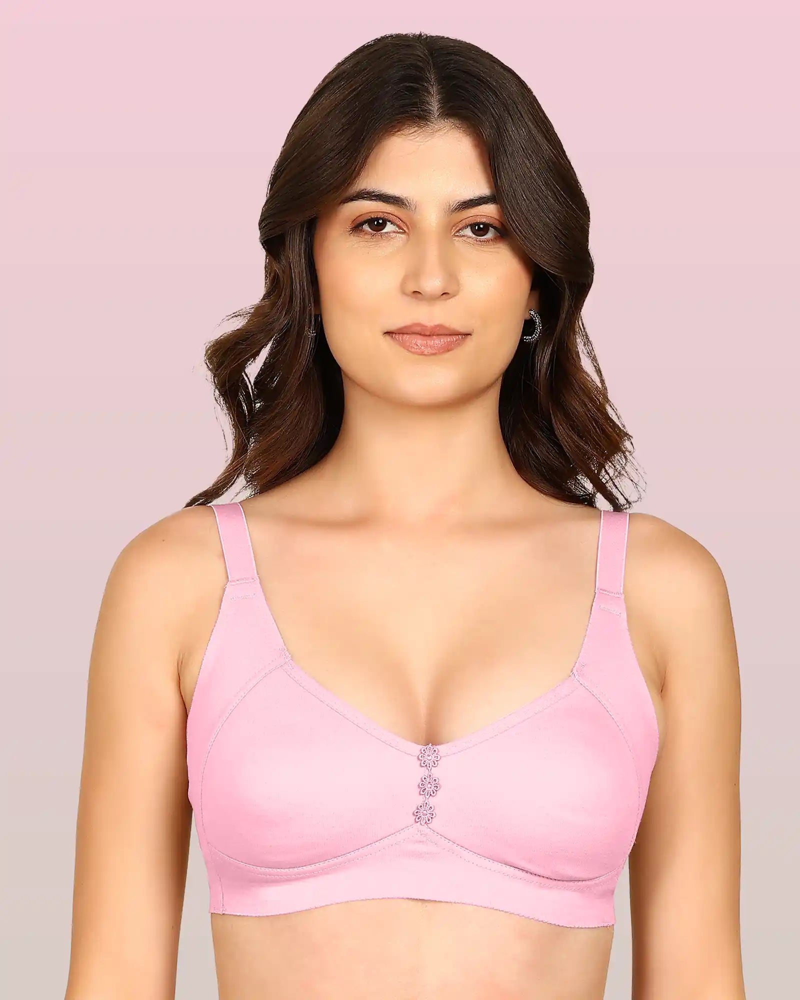 Invisi-Fit Bonded Breathable Cotton Plus Size M-Frame Minimiser Non-Padded Bra (KB-405-PINK)