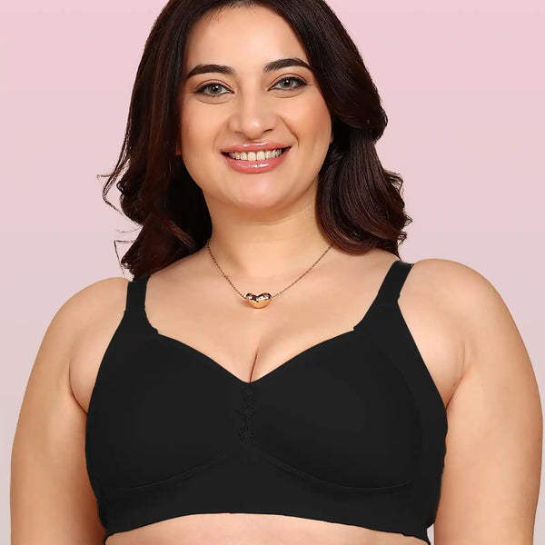 Invisi-Fit Bonded Breathable Cotton Plus Size M-Frame Minimiser Padded Bra (KB-408-BLACK)