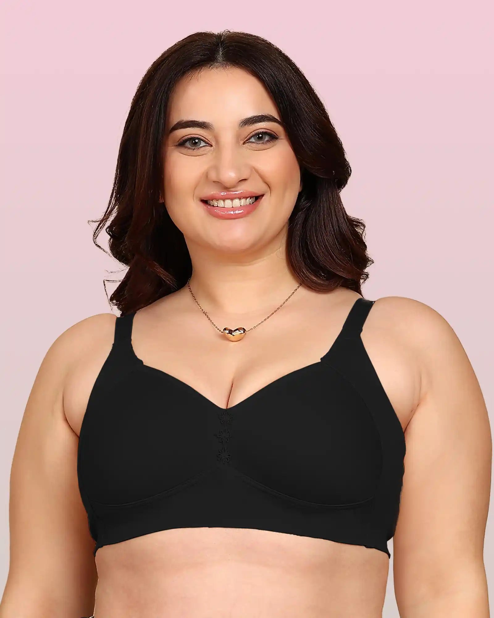 Invisi-Fit Bonded Breathable Cotton Plus Size M-Frame Minimiser Padded Bra (KB-408-BLACK)
