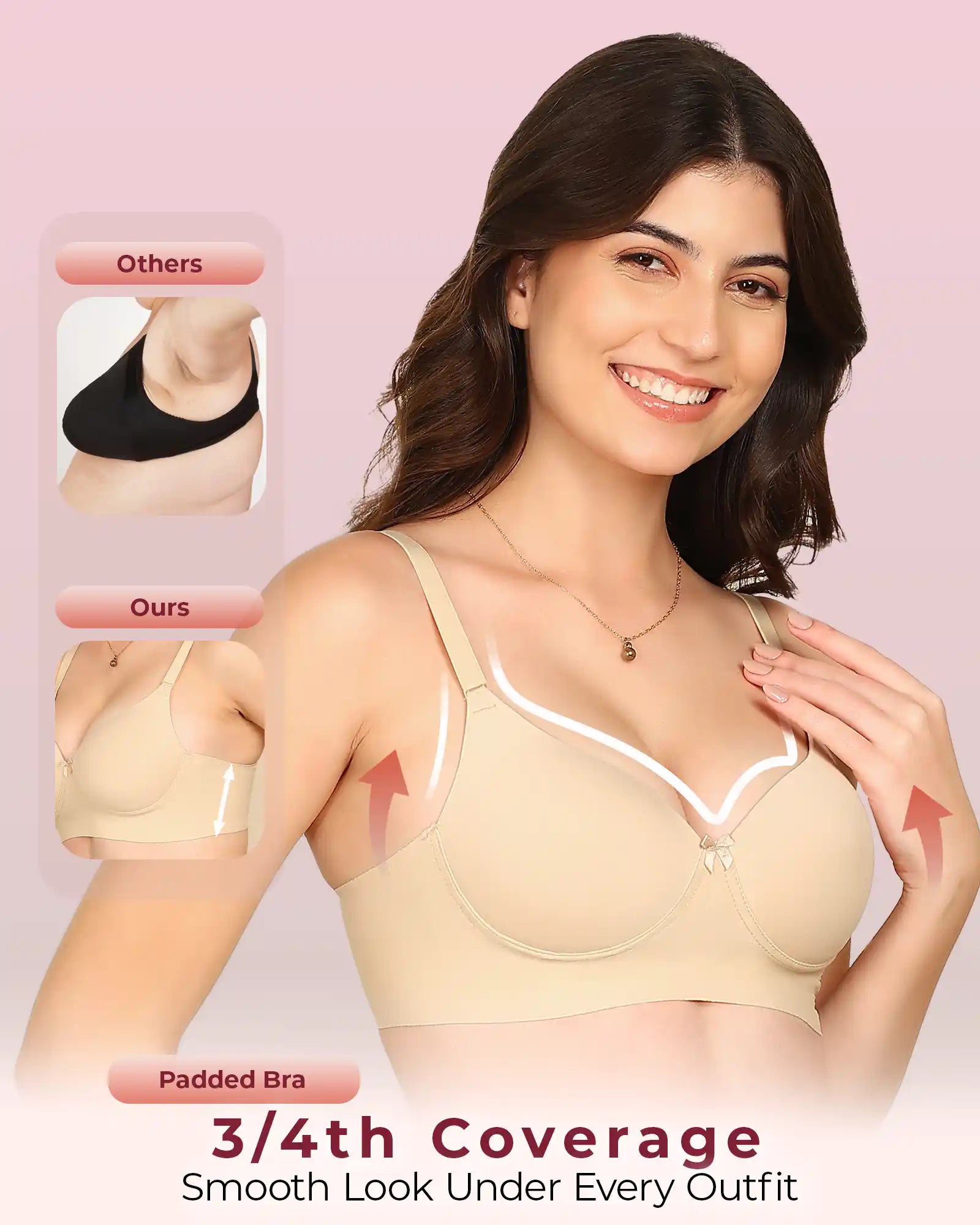 Invisi-Fit Bonded Polyamide Push-Up 3/4 Coverage Bra (Level 3 Padding (KB-5301-SKIN)