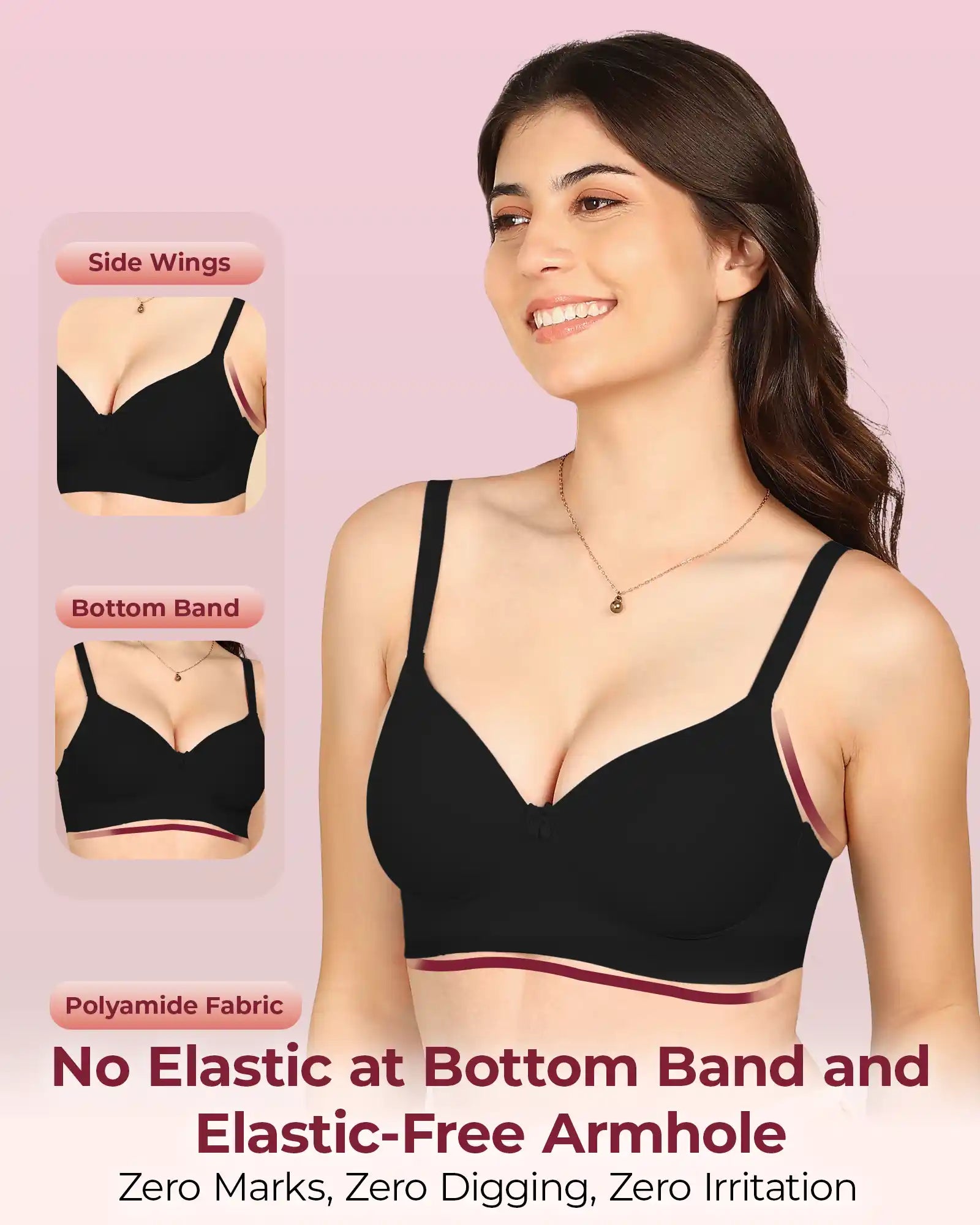 Invisi-Fit Bonded Polyamide Full Coverage Padded Bra (Level 1 Padding (KB-5991-BLACK)