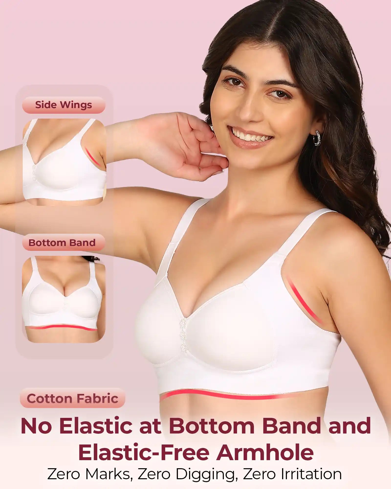 Invisi-Fit Bonded Breathable Cotton Plus Size M-Frame Minimiser Padded Bra (KB-408-WHITE)