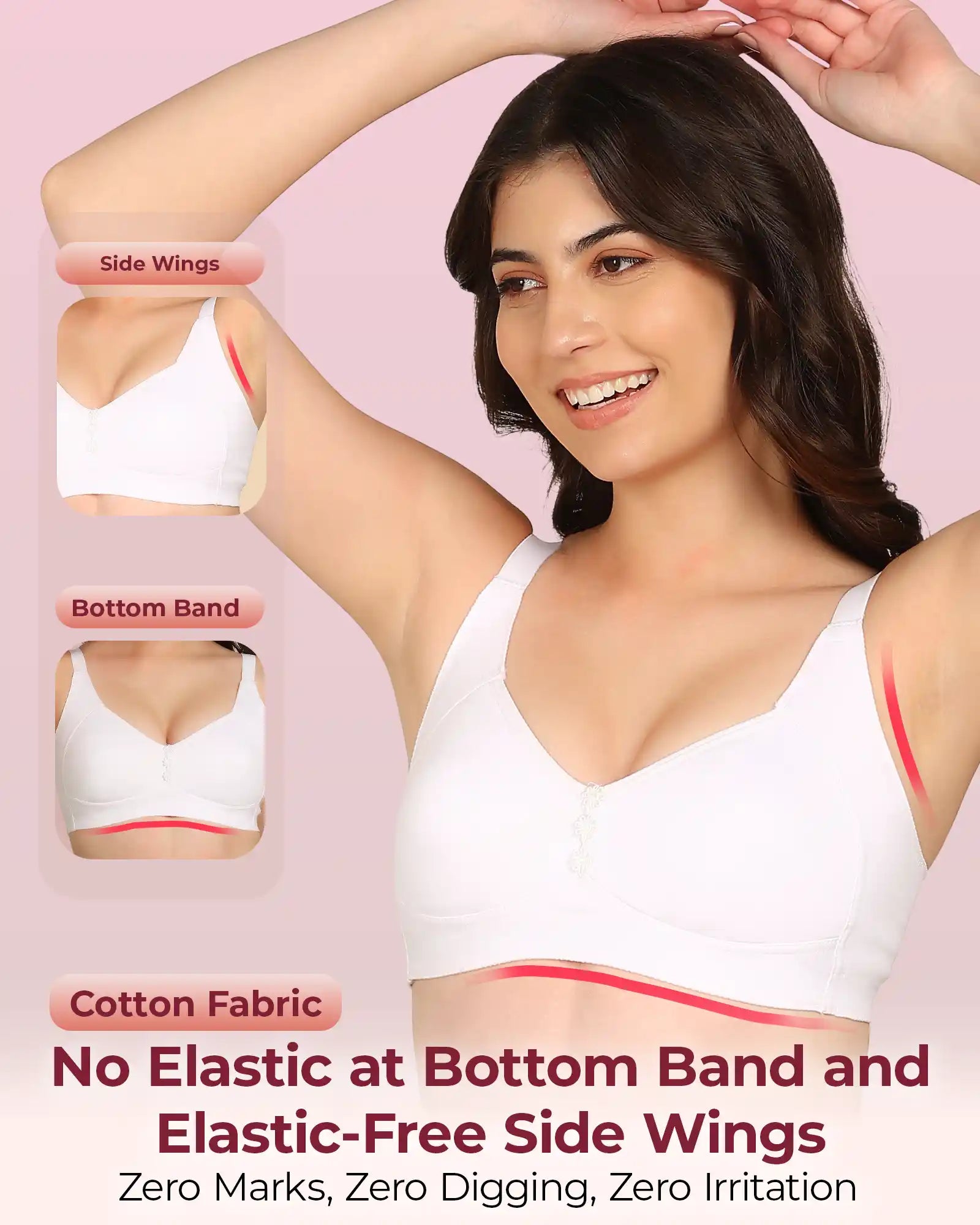 Invisi-Fit Bonded Breathable Cotton Plus Size M-Frame Minimiser Non-Padded Bra (KB-405-WHITE)