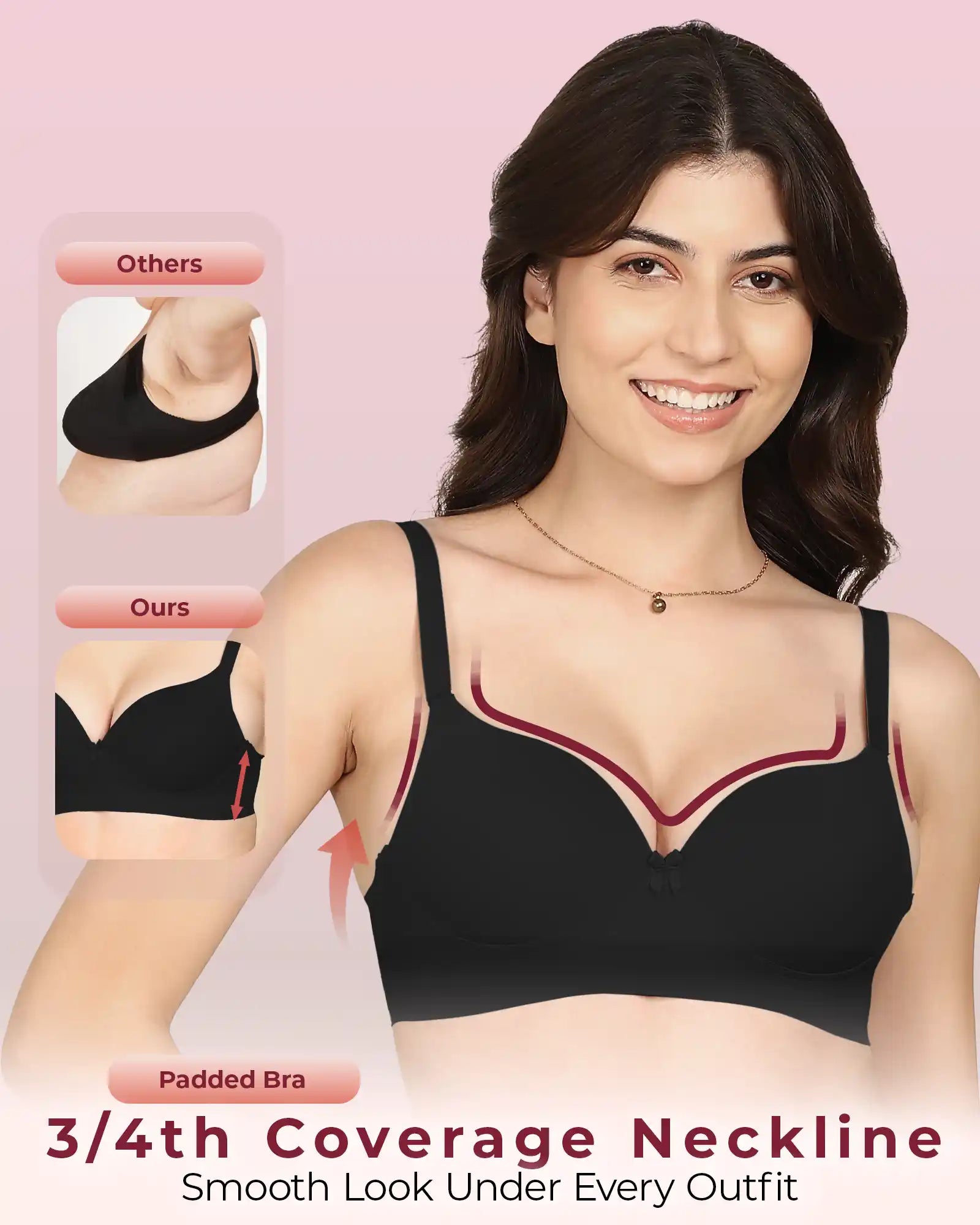 Invisi-Fit Bonded Polyamide Push-Up 3/4 Coverage Maximiser Bra (Level 2 Padding (KB-5107-BLACK)