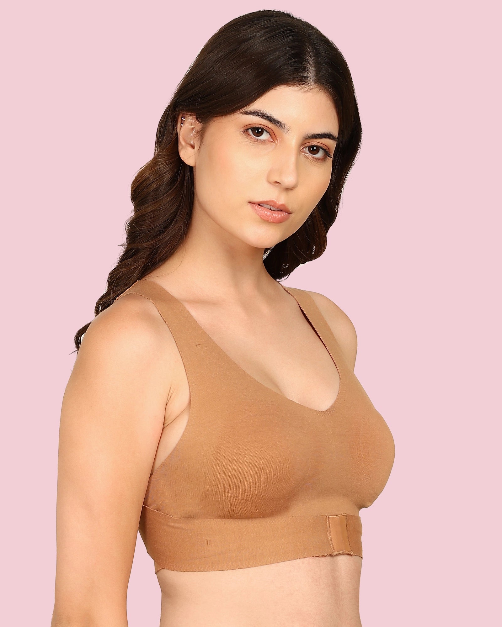 Invisi-Fit Cotton Bonded Seamless Non-Padded Invisi-Gym Bra (KB-995-FAWN)