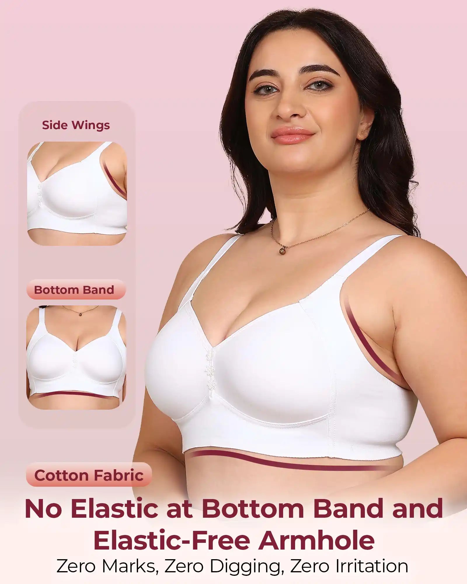 Invisi-Fit Bonded Breathable Cotton Plus Size M-Frame Minimiser Padded Bra (KB-408-WHITE)