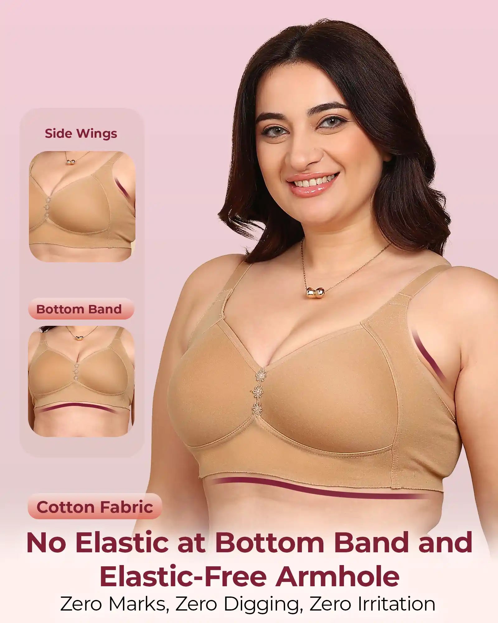 Invisi-Fit Bonded Breathable Cotton Plus Size M-Frame Minimiser Padded Bra (KB-408-SKIN)