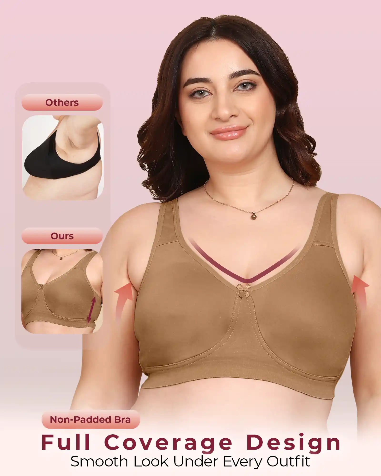 Invisi-Fit Bonded Breathable Cotton Plus Size Full Coverage Non-Padded Bra (KB-401-FAWN)