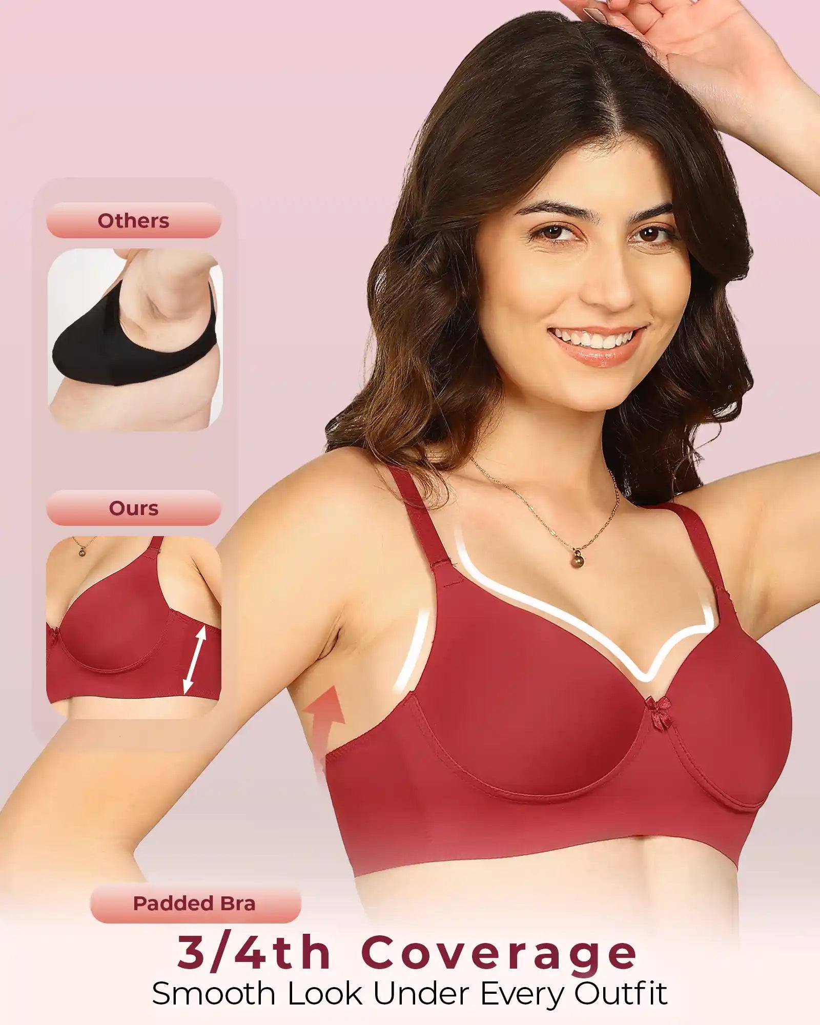 Invisi-Fit Bonded Polyamide Push-Up 3/4 Coverage Bra (Level 3 Padding (KB-5301-MAROON)