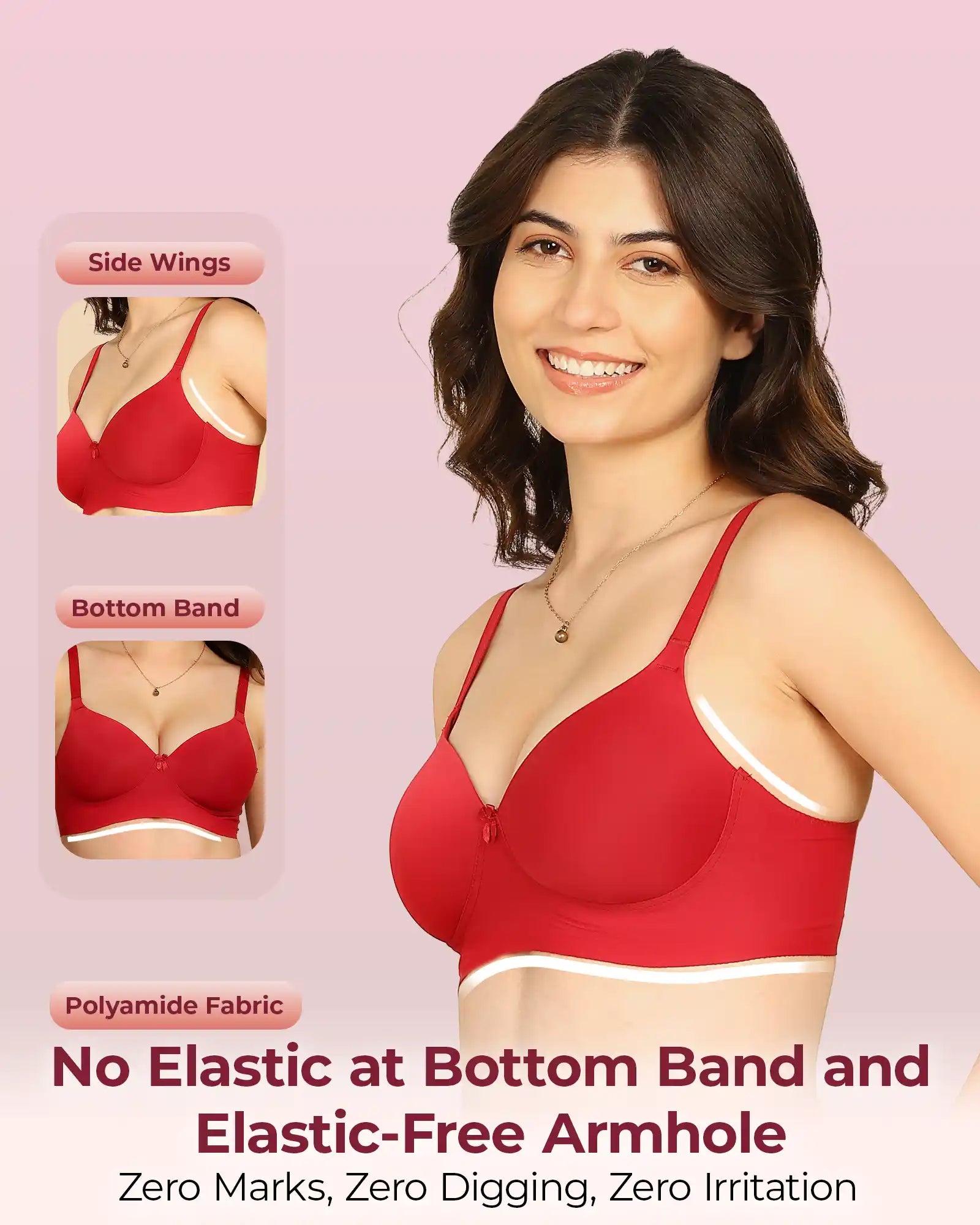 Invisi-Fit Bonded Polyamide Full Coverage Padded Bra (Level 1 Padding (KB-5991-MAROON)