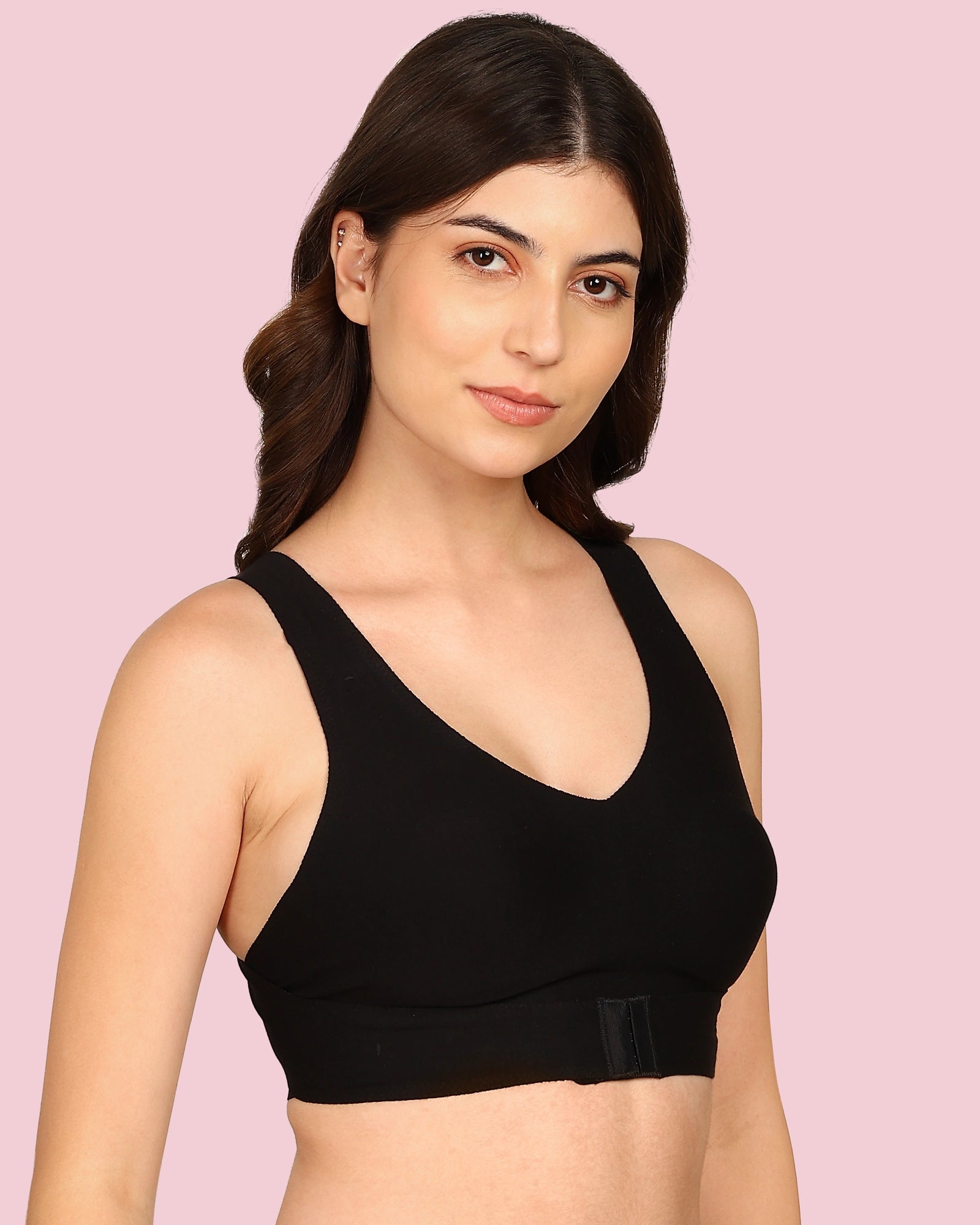 Invisi-Fit Cotton Bonded Seamless Non-Padded Invisi-Gym Bra (KB-995-BLACK)